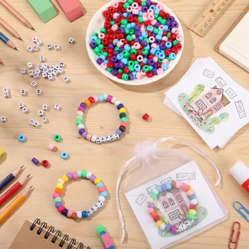 Tondiamo 24 Sets Back to School Gifts Friendship Bracelet Making Kit for Students Include Our Class is a Family Greeting Cards Beads Strings Bags DIY Kit for First Day of School Classroom - style: Classic