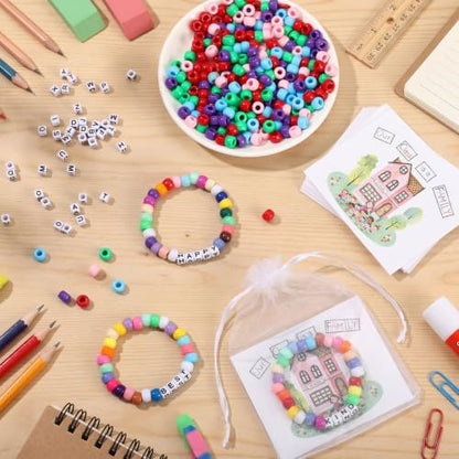 Tondiamo 24 Sets Back to School Gifts Friendship Bracelet Making Kit for Students Include Our Class is a Family Greeting Cards Beads Strings Bags DIY Kit for First Day of School Classroom - style: Classic