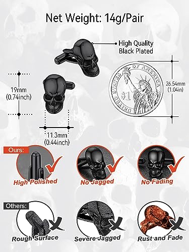FaithHeart Mens Cufflinks, Norse Viking Tuxedo Shirt Cuff Links, Stainless Steel Cuff Links and Shirt Studs, Gift Box - style: 05. Skull Head-Black