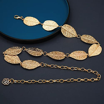 Metal Waist Chain Body Jewelry Link Belt for Women Girls - color: Leaf Gold 1, size: S: 35.4 in (90 cm)