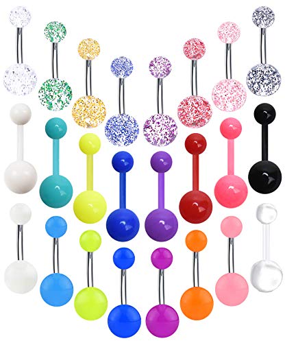 24-50Pcs 14G Stainless Steel Belly Button Rings for Women CZ Screw Navel Bars Body Piercing Jewelry - color: C: 24pcs style 3