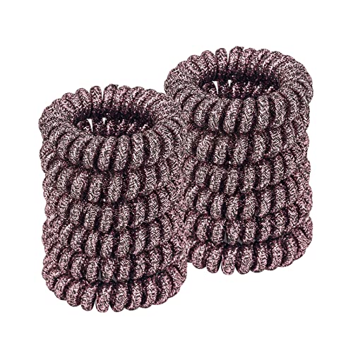 Spiral Glitter Rose Gold Plastic Hair Ties (12 Pcs) - Coil Ponytail Holders for Thick Hair, No Crease Phone Cord Hair Ties for All Types - color: Glitter Rose Gold 4.5CM