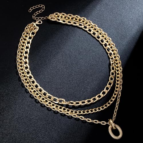 Layered Gold Necklace for Women Boho Turquoise Beaded Chain Set with Long Coin Pendant Trendy Y Necklace for Everyday Jewelry Gifts boho fashion fall fashion jewelry womens fashion - color: D-Minimally designed ins geometric oval pendant thick necklace