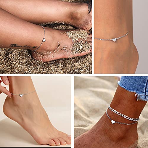 PROSILVER 925 Sterling Silver Ankle Bracelets For Women, Stylish Chain Anklets, Summer Beach Jewelry, 8.6-10.6 Inch Adjustable, Come with Box - style: 01 Heart Anklet