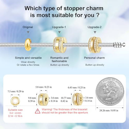 DALARAN Stopper Beads for Bracelets 925 Sterling Silver Clip Spacer Charm Bracelet Stoppers - style: Gold Clip StopCharms-Love