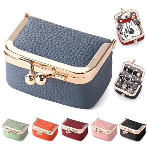 Zivyes Mini Jewelry Box Travel Small Coin Purse Organizer Case Genuine Leather Tiny Size (Light Blue) - color: Light Blue-Tiny