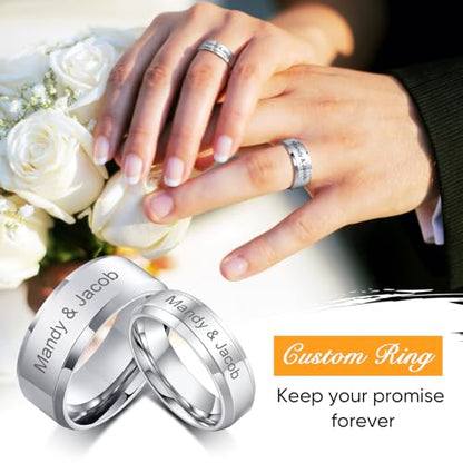 VNOX Customize Personalized Name Date Stainless Steel Simple Polished Finish Wedding Band Engagement Rings for Men Women,Size 6 - color: 8MM-Silver-Customize