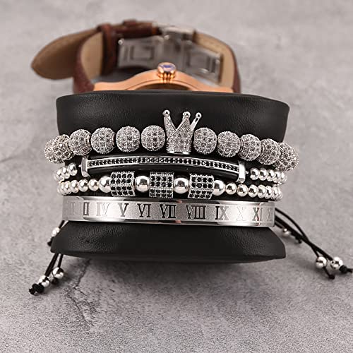 Mens Bracelet Beaded Bracelets Micro Pave Zircon Bracelets for Men Women Bracelets for Men Stainless Steel Cuff Bangle - color: silver