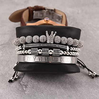 Mens Bracelet Beaded Bracelets Micro Pave Zircon Bracelets for Men Women Bracelets for Men Stainless Steel Cuff Bangle - color: silver