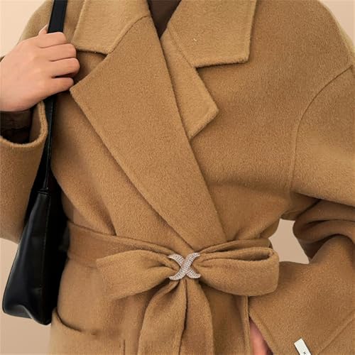 Rhinestone Infinity Silk Scarf Ring Brooch for Women Fashion Crystal X Chain Shawl Scarves Buckle Clip Brooches Dainty Dress Accessories Wedding Birthday Jewelry Gift - color: Rose Gold