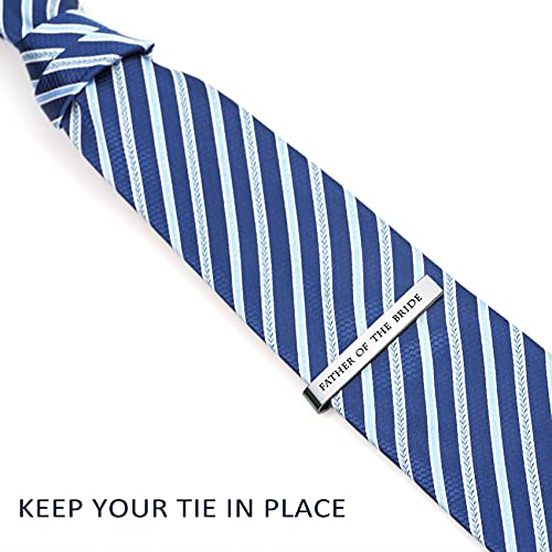 Father of the Bride and Groom Gifts - Wedding Tie Clips for Groomsmen From the Bride - Stainless Steel Tie Bars - color: Father of The Bride-White
