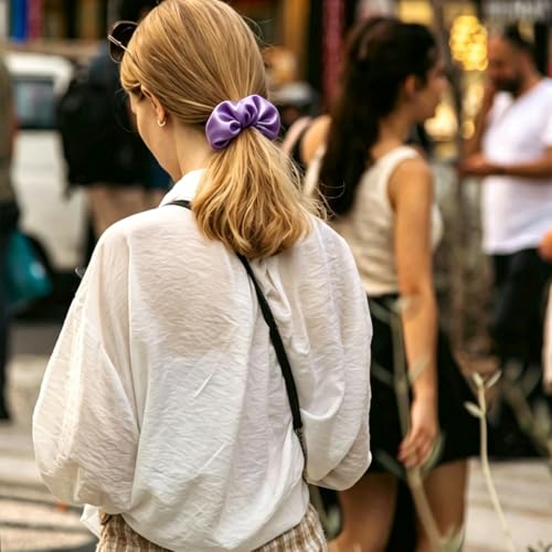Silk Hair Ties Ponytail Holder Hairs Bow Ropes Elastics Hairtie Accessories Wide 0.8inch on Hair No Damage No Crease for Women Curly Thick Wavy Hair(30Pcs Taro Purple) - color: Taro Purple