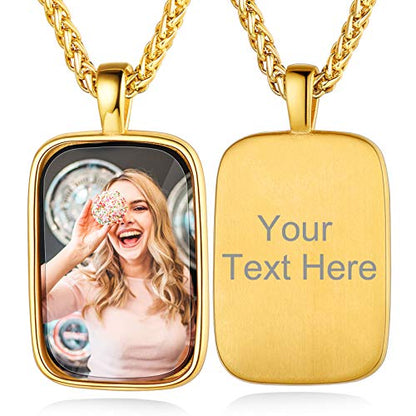 Custom4U Personalized Photo Necklace - Custom Heart/Oval/Round Charm Necklaces with Picture + Chain Adjustable - Stainless Steel/Acrylic Pendant Memorial Jewelry Christmas Gifts for Women - color: C-Gold Color