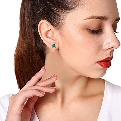 Bestyle Sparkling 925 Sterling Silver Birthstone Stud Earrings for Women, Heart/Round/Teardrop/Square Solitaire Diamond Studs Earrings, Great Birthday/Christmas Gifts - style: 05.Green Emerald-May-round