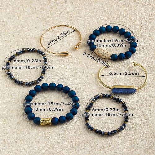 Yomisa Boho Beaded Bracelets/Bangle for Women,Multilayer 5/6/7PCS Healing Natural Handmade Stone Bead Bracelets Stackable Stretch Friendship Beaded Bracelet Set Trendy Western Bohemian Jewelry Gift - color: 6pcs-Blue