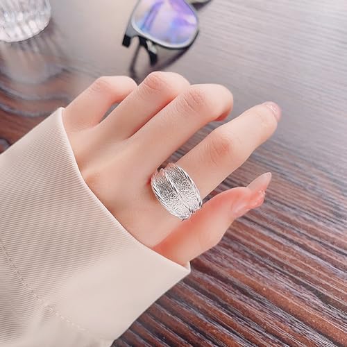 925 Sterling Silver Wide Band Ring Simple Handmade Hammered Chunky Statement Rings Adjustable Boho Thumb Ring for Women Men - color: Pattern 4