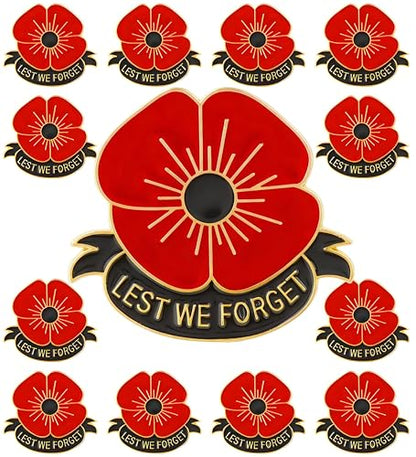 HAFILO 12/25/50/100 pieces poppy flower brooch pins Memorial Day lapel pin Metal enamel Lest We Forget Poppy Pins Veterans Day badge Souvenir gift bulk