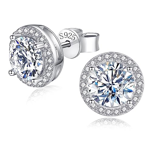 925 Sterling Silver 2-4 Carat Lab Simulation-Diamond Stud Earrings 5A Cubic Zirconia Stud Earrings Hypoallergenic White Gold Plated, Perfect Jewelry Gifts - style: Round Cut 6.5MM White