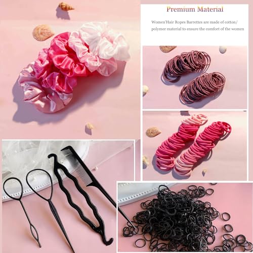 YANRONG Hair Accessories for Woman Set, 755PCS Seamless Ponytail Holders Variety Hair Scrunchies Hair Bands Scrunchy Hair Ties For Thick and Curly (Rose) - color: 755PCS (Rose)
