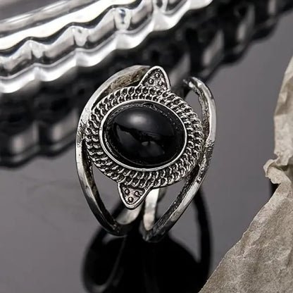 Retro Bohemian Statement Ring Oval Synthetic Moonstone Gemstone Rings for Women Man Daily Holiday Fashion Jewelry - color: black, size: 10