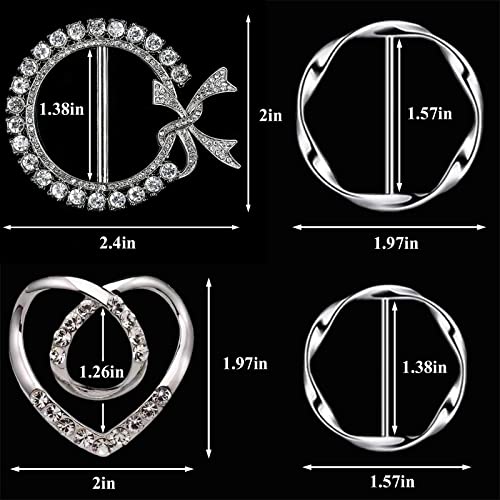 6PCS Silk Scarf Ring Clip T-shirt Tie Clips for Women Waist Buckle for Shirts Clothing Silver Zinc Alloy Clothing Ring Wrap Holder