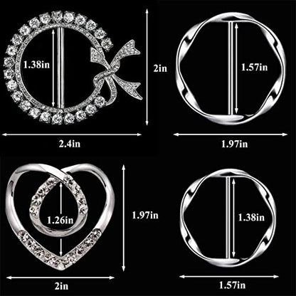 6PCS Silk Scarf Ring Clip T-shirt Tie Clips for Women Waist Buckle for Shirts Clothing Silver Zinc Alloy Clothing Ring Wrap Holder