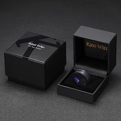 King Will Mens Tungsten Rings for Men Two Tone Grooved Mens Wedding Band Cool - color: Purple 8mm