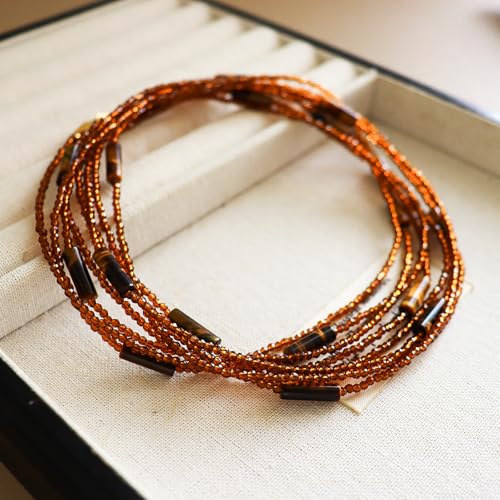 Long Necklaces for Women Pearl Tiger Eye Natural Stone Beads Necklace Boho Fashion Accessories Layered Beaded Chains with Pendant 35” to 100”