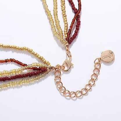 Coiris Long Seed Beaded Multi Strand Necklace,10 Multiple Statement Long Bib Necklace with Tie Knot for Women and Girls Jewelry - color: Brown