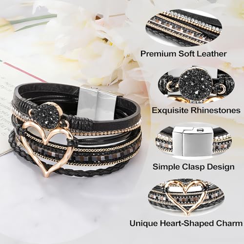 abooxiu Urn Bracelet for Ashes Cremation Jewelry for Ashes Heart Cremation Ash Bracelets Memorial Ash Keepsake Urn Jewelry for Women, Stainless Steel Leather Wrap Stackable Boho Cuff Bangles - style: Engraved