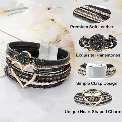 abooxiu Urn Bracelet for Ashes Cremation Jewelry for Ashes Heart Cremation Ash Bracelets Memorial Ash Keepsake Urn Jewelry for Women, Stainless Steel Leather Wrap Stackable Boho Cuff Bangles - style: Engraved