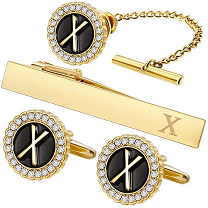 HAWSON Tie Clips, Cufflinks, Tie Tack & Lapel Pins for Men - Suitable for Neckties and French Cuff or Dress Shirt Suits - Jewelry Box Packed, Initials Designed - style: X-4pcs Sets