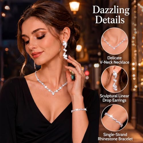 Tiamon 5 Pcs Rhinestone Jewelry Sets Shawls and Wraps Formal Clutch Purses for Women Evening Dresses Weddings Engagement - style: Delicate