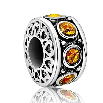 Birthstone Birthday Compatible With Pandora Charms Bracelet | Heart, Birthstone, Birthday Cake, Womens Bead Charms for Bracelets, Christmas Jewelry - style: Yellow November Birthstone