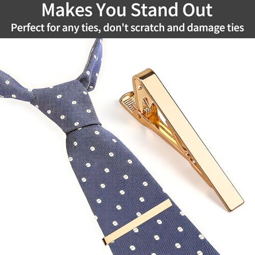 MOWPOG 6 Pcs Tie Clips for Men, Tie Bar Pins Tacks with Gift Box | Copper, Shiny & Glossy, for Father, Husband, Boyfriend, Business, Wedding, Suit Accessories, Easy to Open, Won't Fade/Scratch - color: Gold