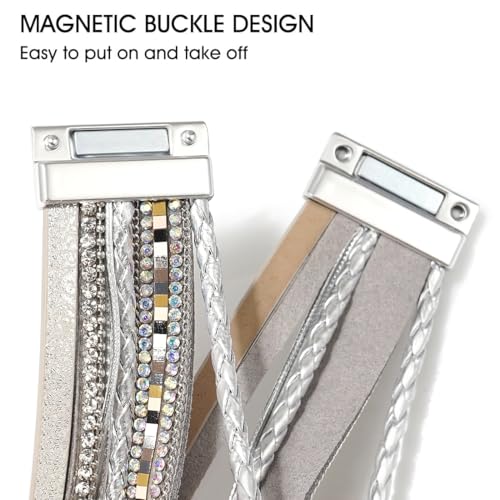 Suyi Multilayer Leather Wrap Bracelet Heart-Shape Wide Bracelets for Women - color: Color Silver