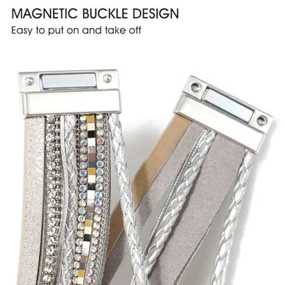 Suyi Multilayer Leather Wrap Bracelet Heart-Shape Wide Bracelets for Women - color: Color Silver