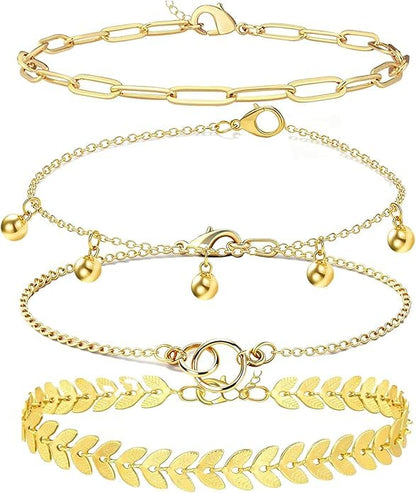 Alegend 14K Gold Plated Stackable Multilayer Bracelets + Titanium Steel(Not Rust, Resist Corruption, Easily Clean) 18K Gold Plated Single Bracelets - color: 14K Gold + 4PCS C