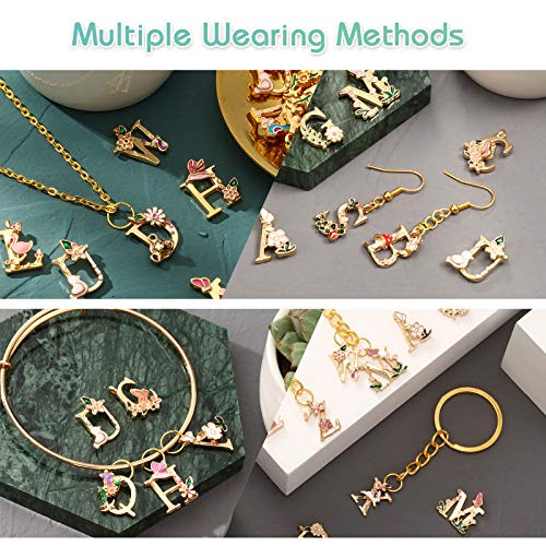 Hicarer 78 Pieces Initial Alphabet Letter Charms A-z Letter Pendant Flower Styles Alphabet Pendant Charms Necklace for DIY Jewelry Bracelet Necklace Crafts Making