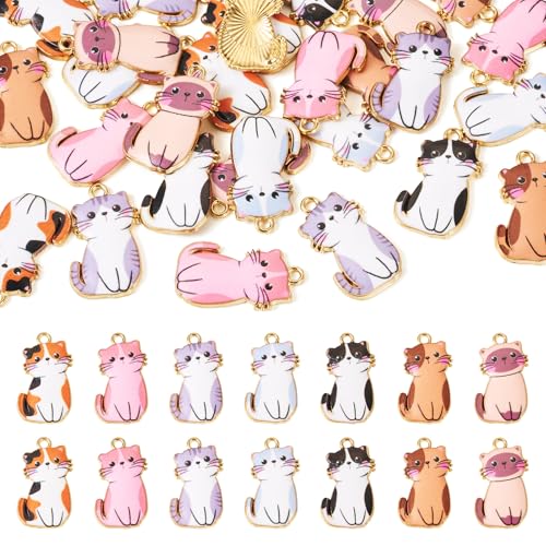 Enamel Cat Charms Alloy Enamel Pendants Cute Animal Pendants Lovely Cute Kitty Charm for Bracelet DIY Necklace Earrings Keychain Dangle Craft Jewelry Making - style: Cute Cat