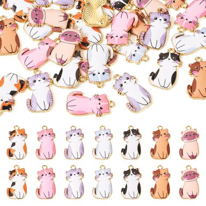 Enamel Cat Charms Alloy Enamel Pendants Cute Animal Pendants Lovely Cute Kitty Charm for Bracelet DIY Necklace Earrings Keychain Dangle Craft Jewelry Making - style: Cute Cat