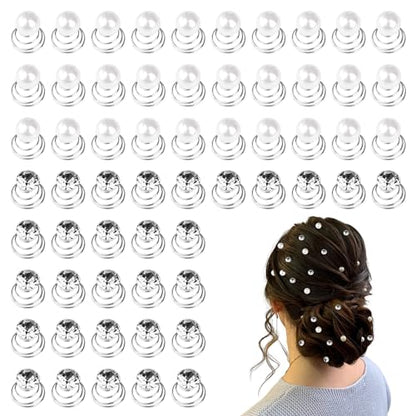 60 Pieces Spiral Rhinestone Hair Studs Gems Twists Coils Hair Clips Diamond Pearl Swirl Hair Pins Crystal Hair Jewels Accessories for Wedding Bridal Prom Party