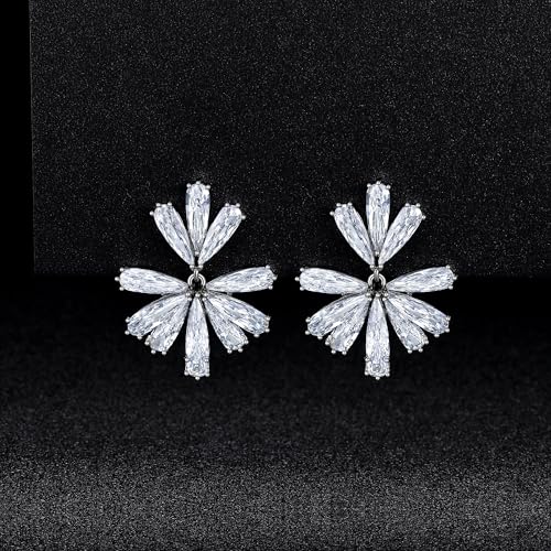 Gemsme Bridal Wedding Earrings for Brides Bridesmaides, 925 Sterling Silver Posts hypoallergenic Cubic Zirconia stud,Drop & Dangle Earrings for Women Jewelry Gifts - color: White - Flower Shape