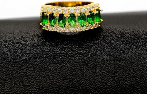 Uloveido Beautiful Women's 7 Stones Wedding Band Oval Cubic Zirconia Engagement Anniversary Rings J501 - color: Gold-Green