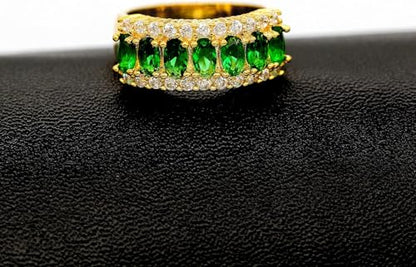 Uloveido Beautiful Women's 7 Stones Wedding Band Oval Cubic Zirconia Engagement Anniversary Rings J501 - color: Gold-Green