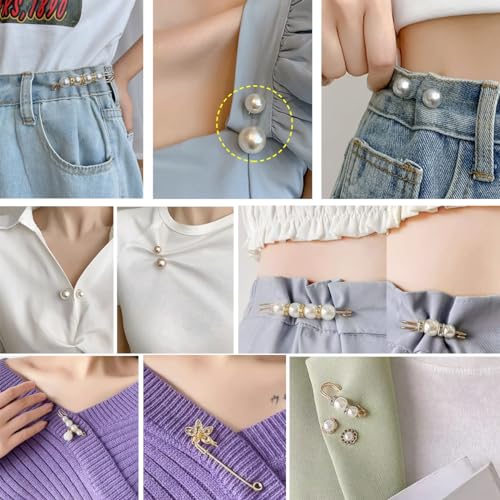 TIHOOD 110PCS Pearl Brooch Pins Women Decorative Safety Pins Pant Clothing Shawl Clips Artificial Pearls Brooch Elegant Pearl Cardigan Collar Brooch Clips Waist Tightener Safety Pins