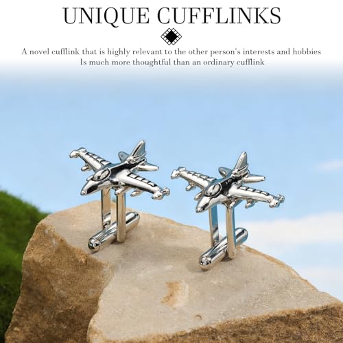 HAWSON Various Unique Cuff Links Mens, Animal/Tactical/Music/Holiday/Cufflinks, Themed Wedding Dinner Party Gift Suit Accessories - style: Airplane 1