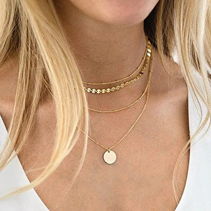 CHESKY 14K Gold Plated Silver Dainty Satellite Choker Necklace for Women | Layered Beaded Chain Necklace, Thin Choker Jewelry, Dainty Gold necklace, Minimalist Trendy Jewelry, Daily Gift for Women - style: Layered Satellite Coin-Gold