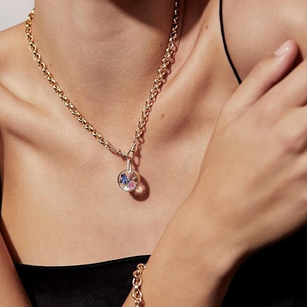 Women Locket Necklace Titanium steel Round 18K Gold Photo Lockets that Hold Picture Living Floating Memory Glass Locket Necklace for Family, Friends, Lovers - color: Gold rectangle