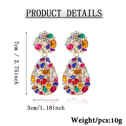 Rhinestone Statement Earrings Teardrop Costume Earrings Cluster Crystal Chandelier Drop Dangle Earrings for Women - color: Colorful